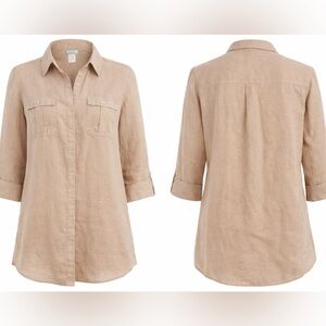 Chico’s 100% Linen Button Front Shirt Tan Neutral Size 1.5 (US 10)